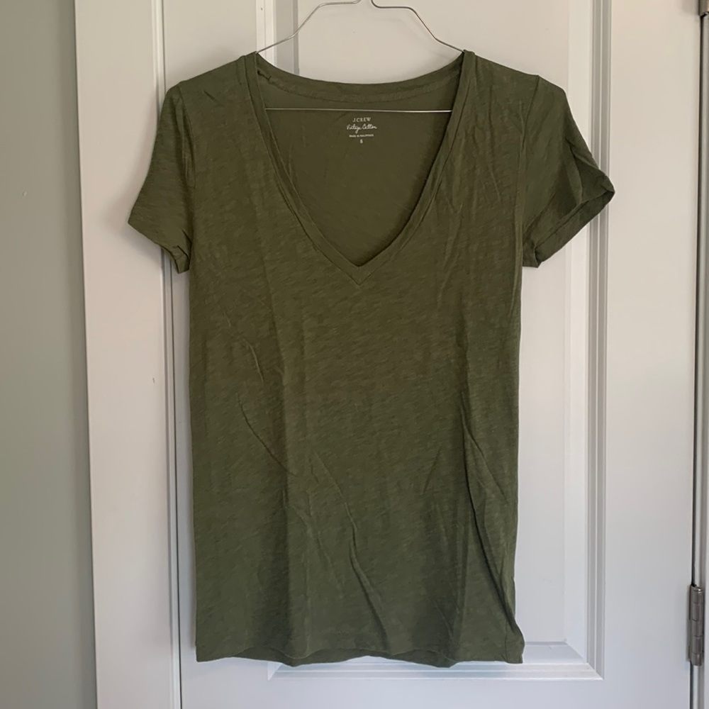 J. Crew Vintage Cotton Green V-neck Tee